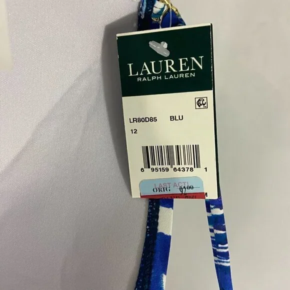 Ralph Lauren Women's Blue Calypso Bandeau Tankini Swimsuit Top Size 12 NWT - Picture 7 of 9